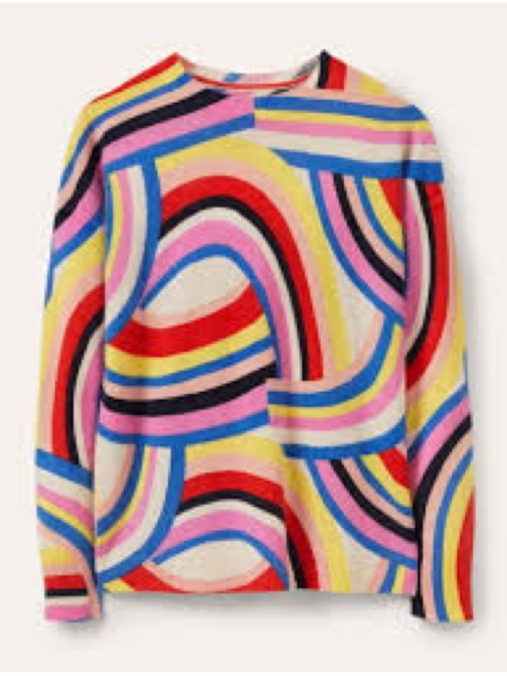 Boden Kesteven 100% Cashmere Rainbow Abstract Wave Knit Crewneck Sweater Size 6